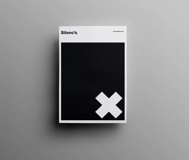 Silenceo Identity Mockup, minimal, swiss, monochrome