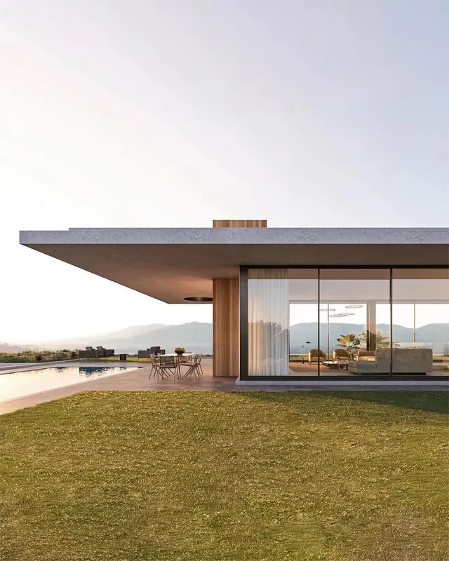 Modernist Residential Architecture Render, minimal, luxury, warm