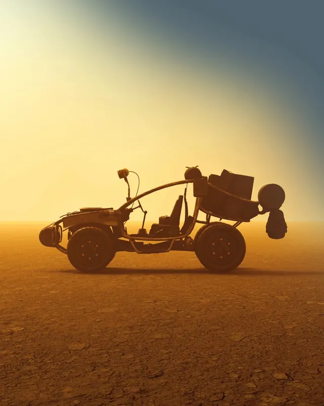 Sand Dune Dune Buggy Silhouette, photographic, minimal, warm