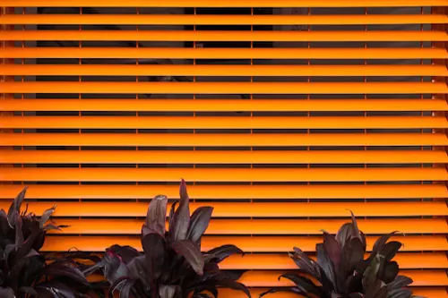Orange Slat Wall with Foliage, minimal, geometric, vibrant
