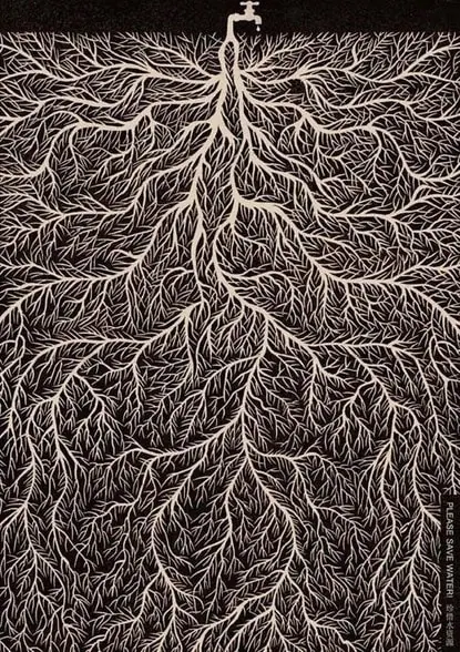 Neural Network Tree Illustration, minimal, monochrome, high-contrast