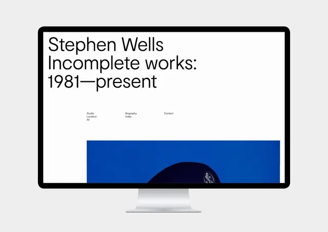 Stephen Wells Incomplete Works Mockup, minimal, swiss, high-contrast