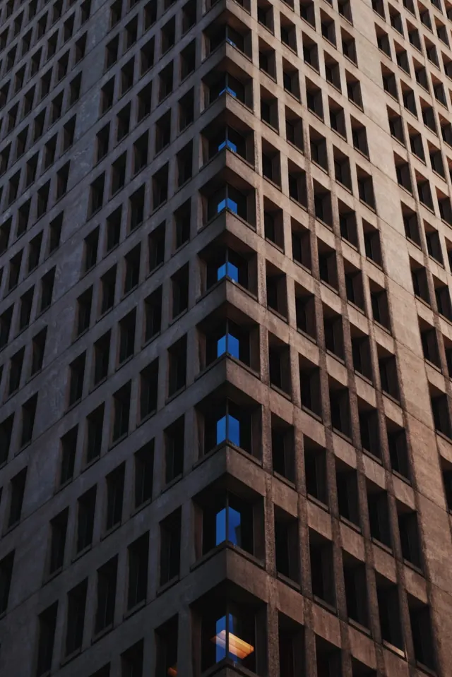 Architectural Perspective with Blue Accents, minimal, geometric, dark