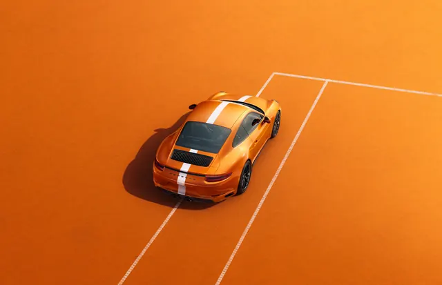 Orange Car on Grid, minimal, geometric, vibrant
