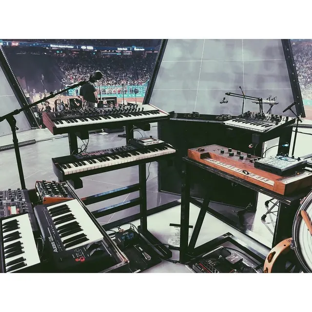 Music Production Studio Mockup, technical, 3d-render, dark