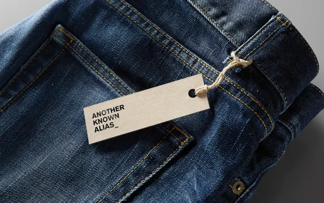 Denim Clothing Tag Mockup, minimal, photographic, dark