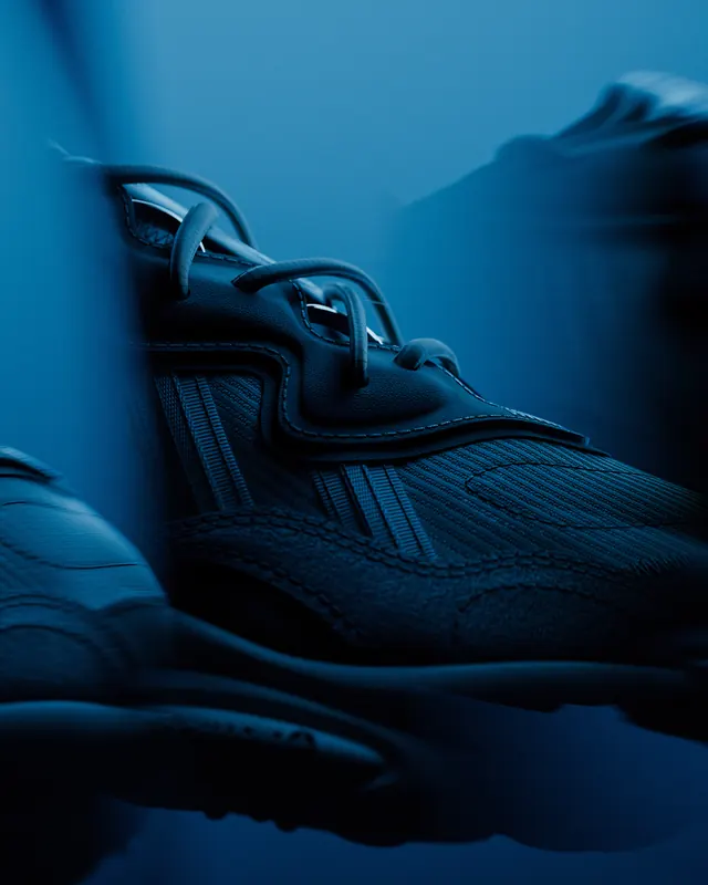 Blue Athletic Sneaker Mockup, photographic, dark-mode, dark