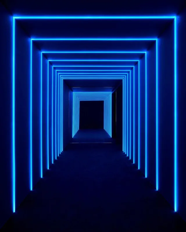 Neon Blue Tunnel Perspective, minimal, geometric, dark