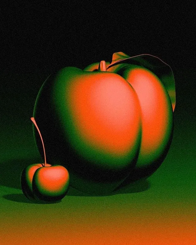 Abstract Red Apple Composition, organic, dark-mode, dark