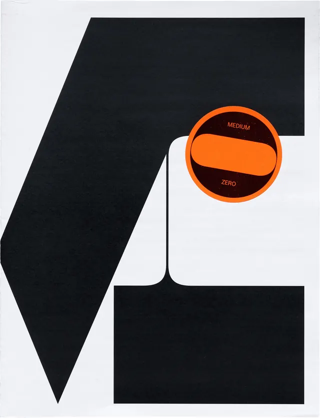 Geometric Abstract Graphic with Circular Badge, minimal, swiss, high-contrast