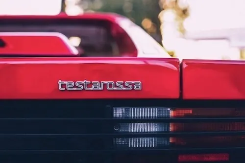 Red Vehicle Wordmark Detail, photographic, luxury, vibrant