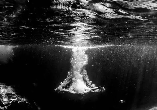 Underwater Bubble and Surface Reflection, monochrome, photographic, monochrome