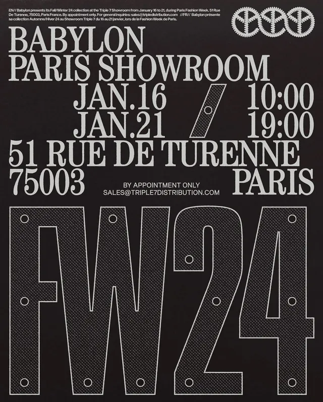 Babylon Paris Showroom Poster, swiss, brutalist, high-contrast