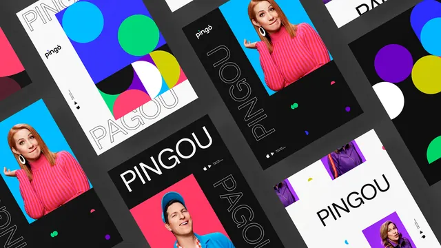 PingQou Identity System Mockup, neo-brutalist, maximalist, vibrant