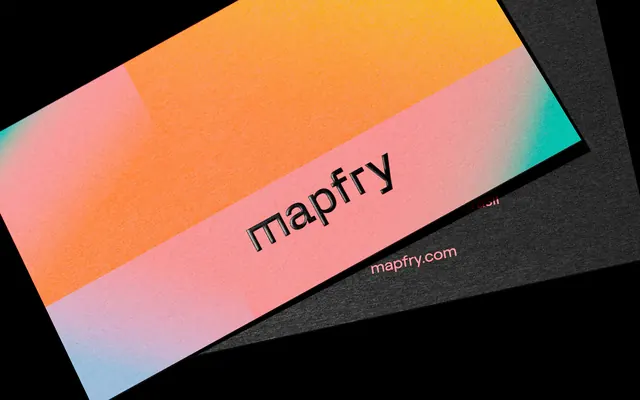 Mapfry Branding Mockup, gradient-heavy, minimal, vibrant