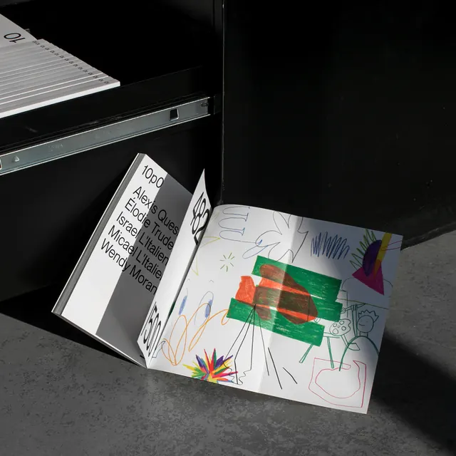 Editorial Spread Mockup with Abstract Illustration, minimal, editorial, dark