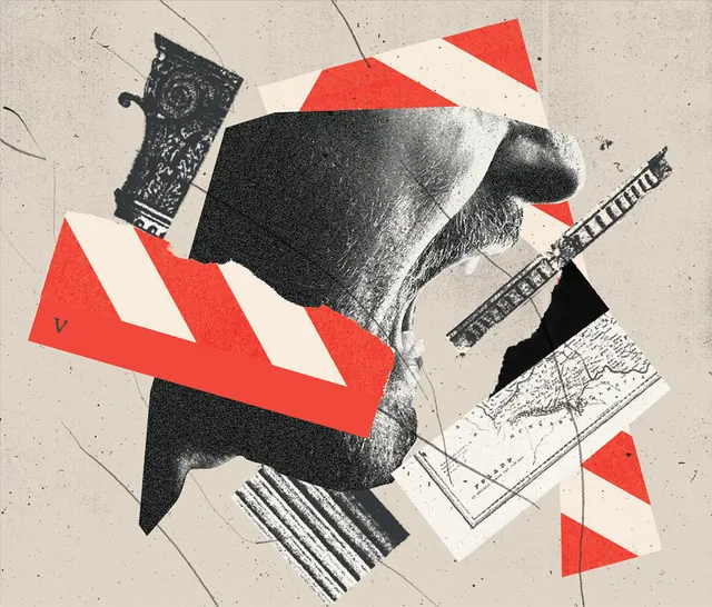 Abstract Collage with Human Profile and Geometric Shapes, brutalist, neo-brutalist, high-contrast