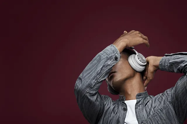 Man with Headphones Portrait, photographic, minimal, dark