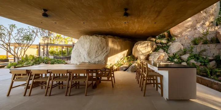 Cave-Inspired Restaurant Interior, organic, photographic, earthy