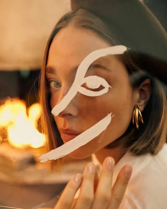 Face Paint Graphic Overlay, editorial, photographic, warm
