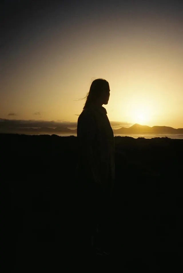 Silhouette at Sunset, photographic, minimal, warm
