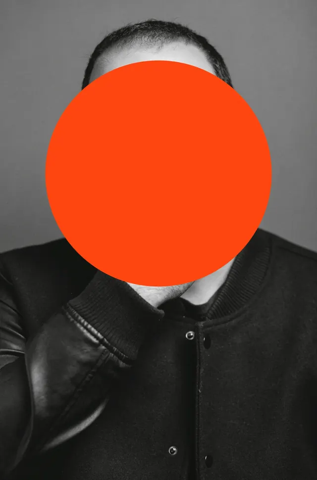 Portrait with Red Circle Overlay, minimal, monochrome, monochrome