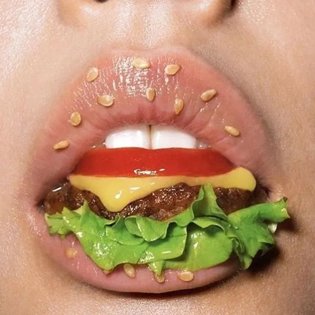 Mouth with Burger Illustration, playful, organic, vibrant