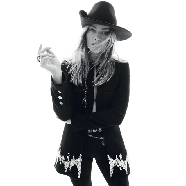 Fashion Portrait of a Woman in a Hat, monochrome, photographic, monochrome