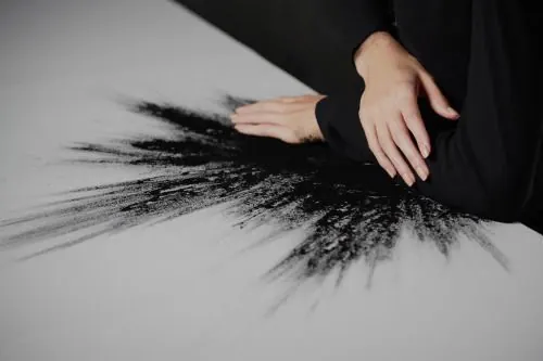 Hand with Spilled Ink, minimal, monochrome, monochrome