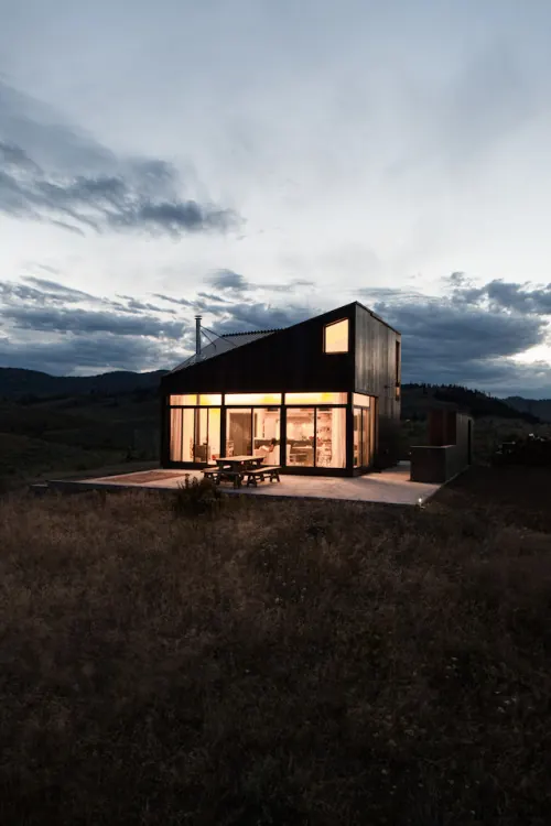 Modernist Cabin Architecture, minimal, geometric, dark