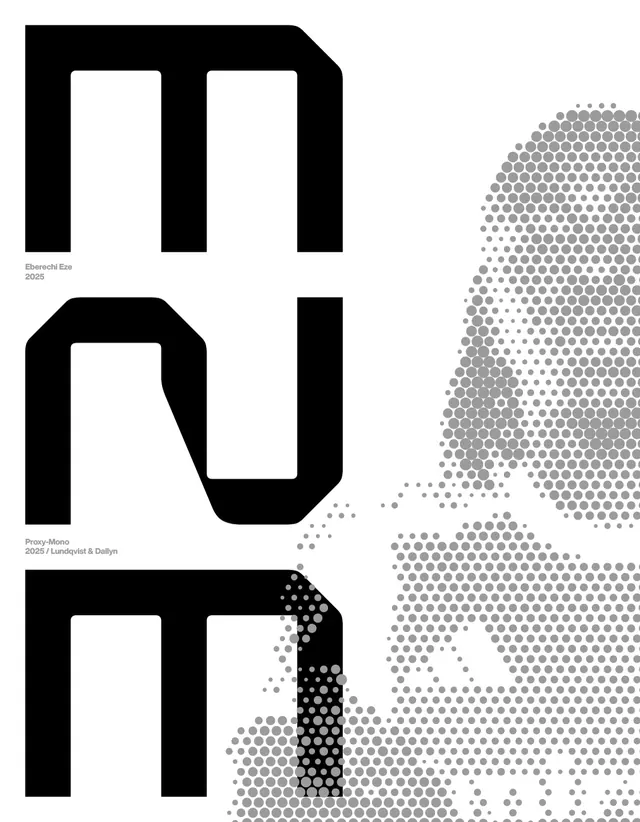 Geometric Typography and Halftone Portrait, brutalist, neo-brutalist, monochrome
