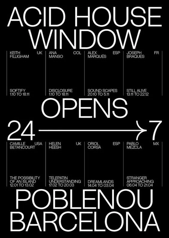 Acid House Winter Open 24/7 Poster, brutalist, swiss, high-contrast