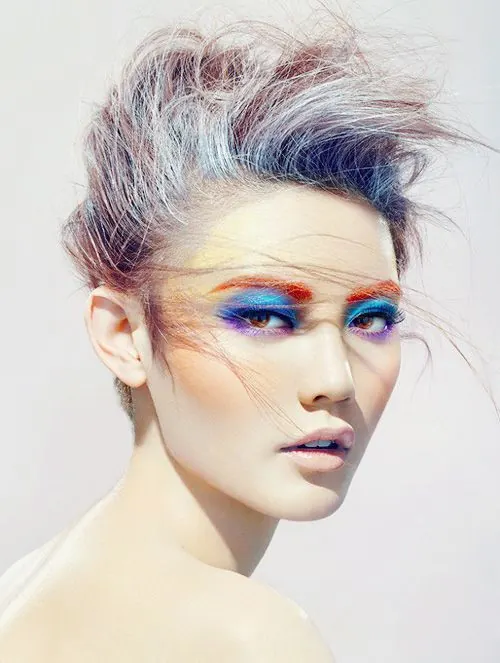 Avant-Garde Makeup Portrait, photographic, maximalist, vibrant