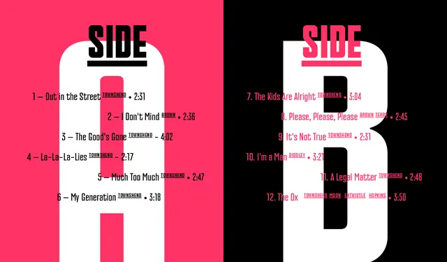 Side A and Side B Typography Layout, minimal, swiss, high-contrast