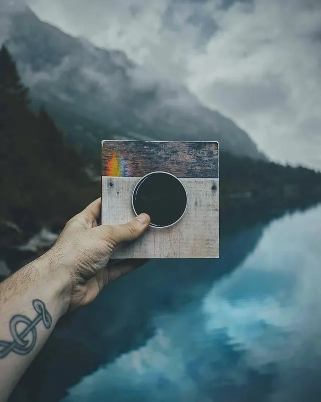 Mountain Landscape Mockup with Circular Graphic, photographic, minimal, cool