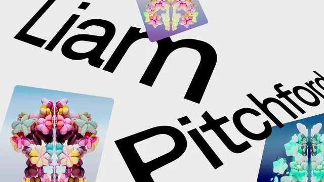 Liam Pitchfork Wordmark and Illustration, brutalist, neo-brutalist, high-contrast