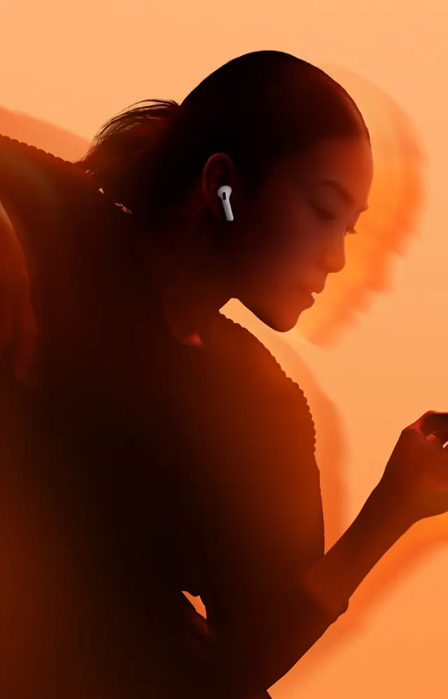 Woman with Earbud Portrait, minimal, photographic, vibrant