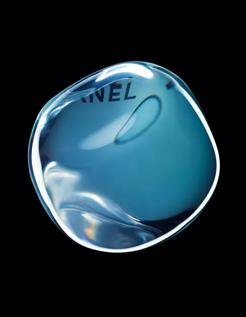 Abstract Blue Glass Sphere with Text, glassmorphism, 3d-render, cool