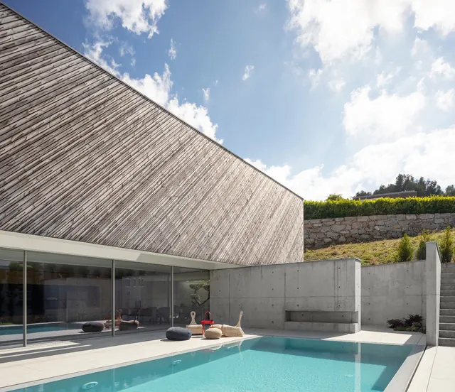 Modernist Architecture with Pool, minimal, geometric, light