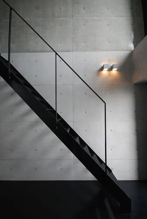 Industrial Staircase Interior, minimal, brutalist, monochrome