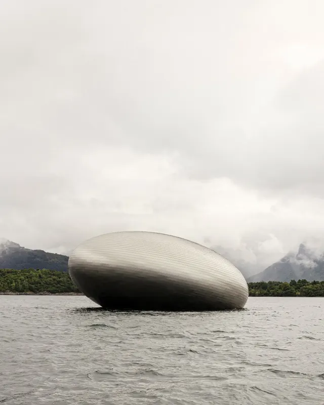 Floating Ellipsoid in Landscape, minimal, organic, monochrome