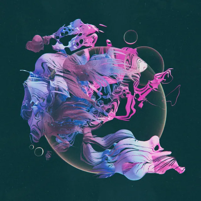 Abstract Fluidity and Celestial Orbs, organic, gradient-heavy, dark