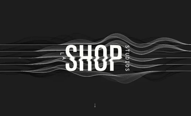 SHOP Wordmark with Abstract Line Art, minimal, dark-mode, dark