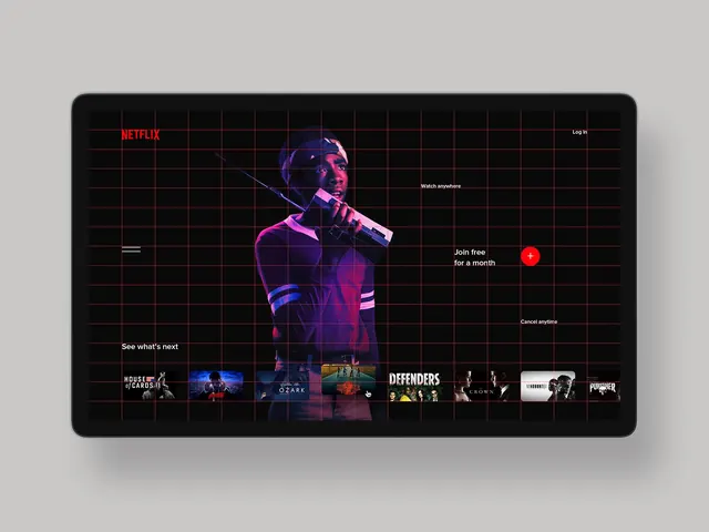 Netflix Interface Mockup, dark-mode, photographic, dark