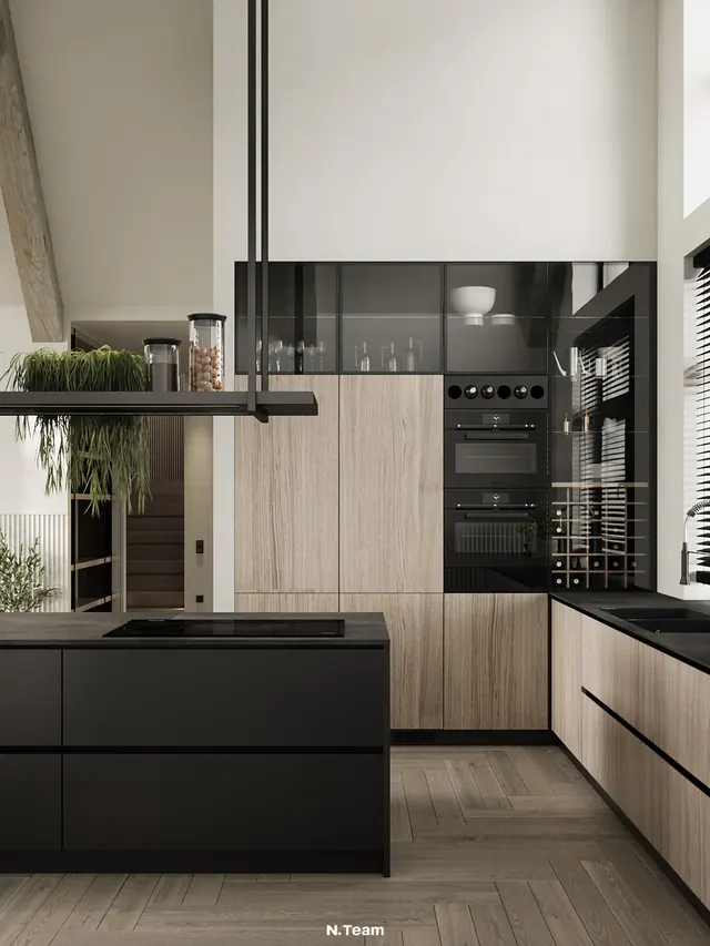 Modern Minimalist Kitchen Interior, minimal, luxury, dark