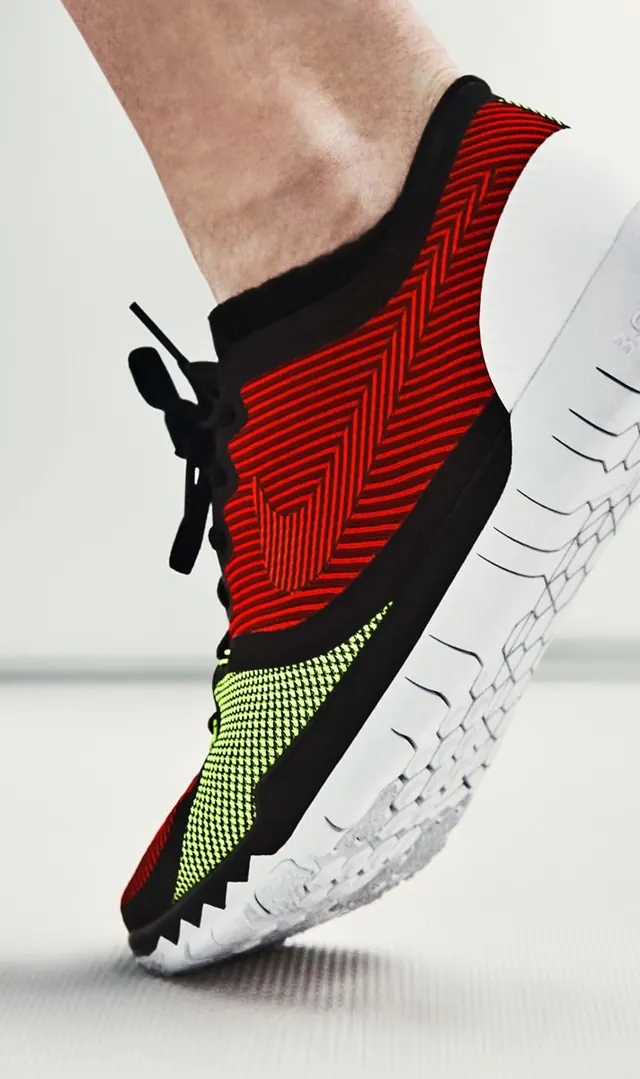 Red and Yellow Patterned Sneaker, photographic, geometric, high-contrast
