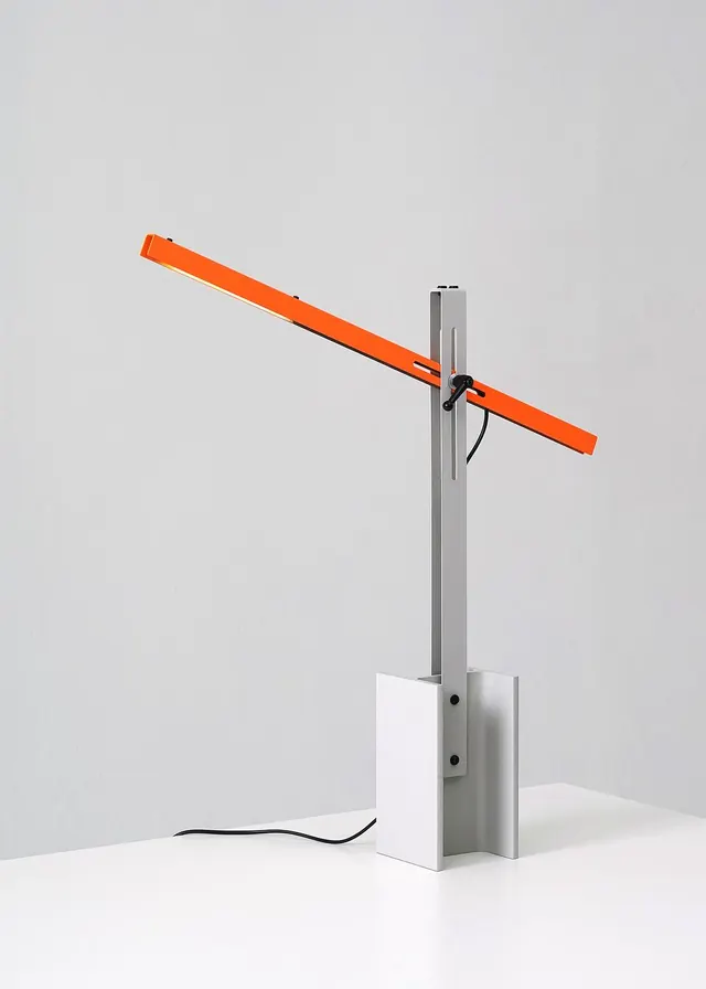 Minimalist Orange Desk Lamp, minimal, geometric, high-contrast