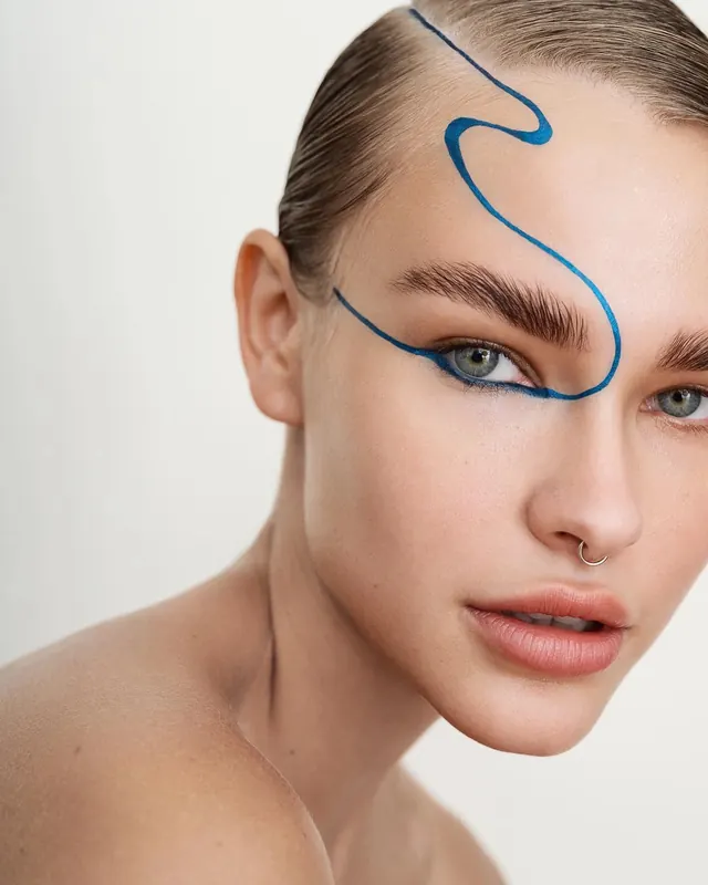 Blue Line Art Face Portrait, minimal, organic, light