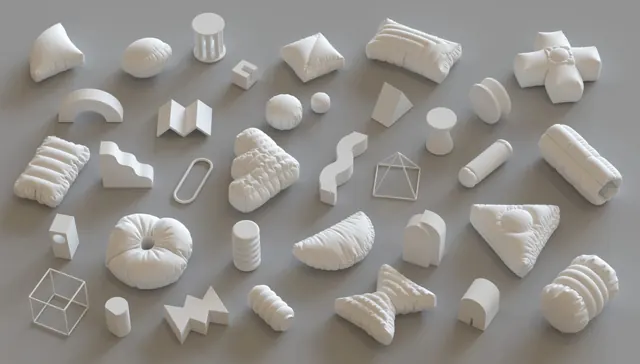 Abstract Geometric Shapes Collection, minimal, 3d-render, monochrome