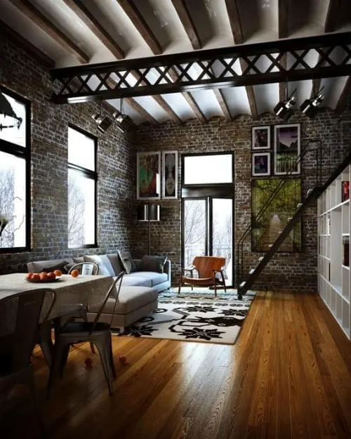 Industrial Loft Interior Design, photographic, organic, warm